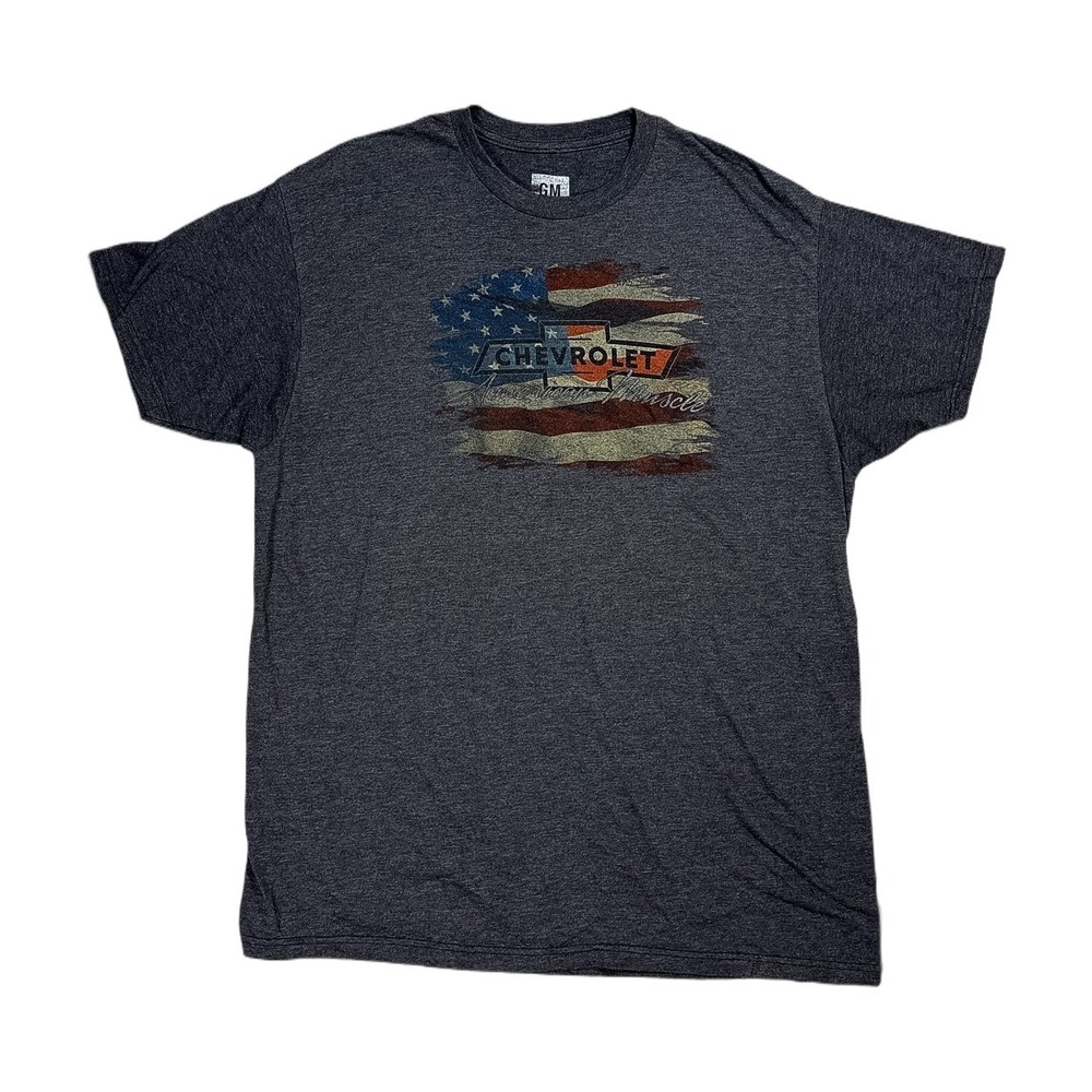 GM Chevrolet T Shirt Mens XL Charcoal Gray Good American Muscle Flag Graphic Tee